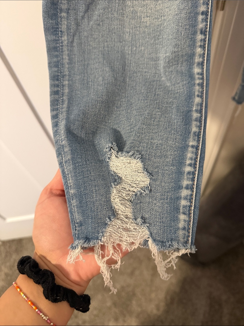 Blue Distressed Women's Jeans - Classic Ripped Skinny - Picture 4 of 6
